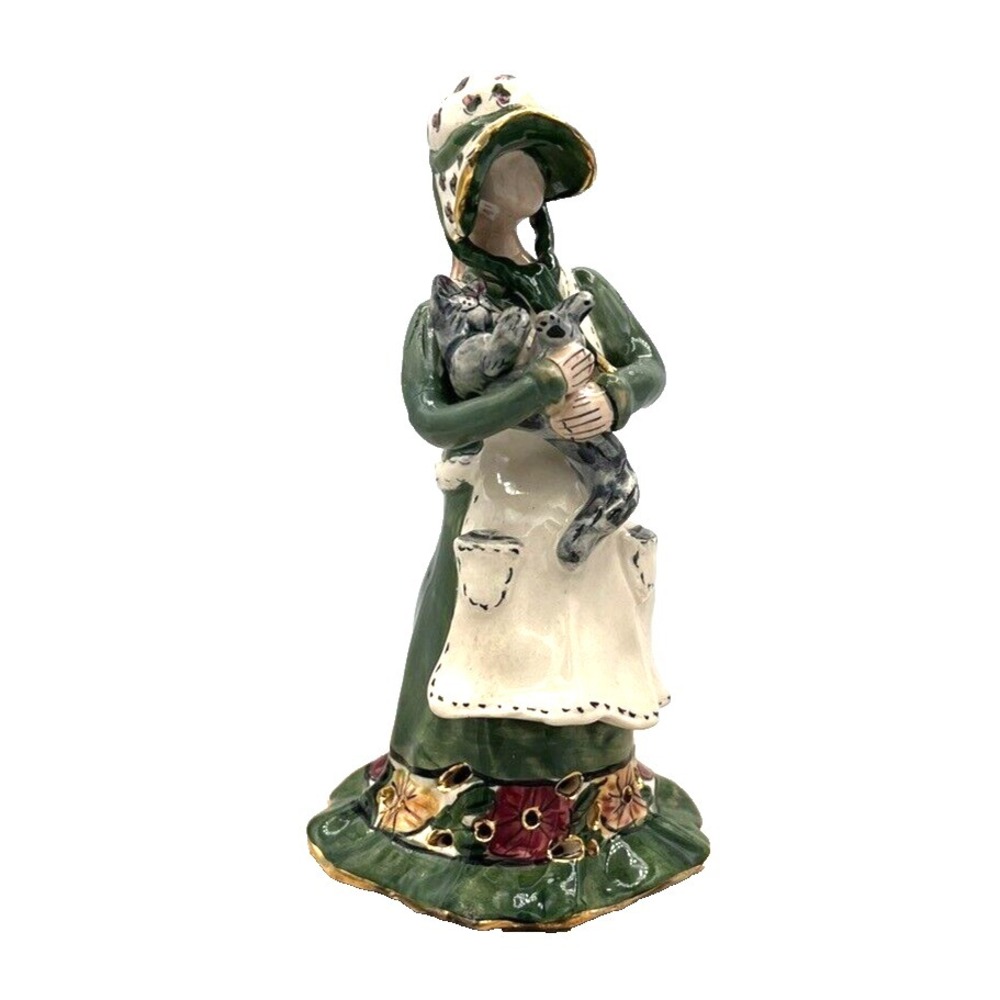 Blue Sky Clayworks Ashley Girl Holding Gray Cat Heather Goldminc 2002 - 7"‎